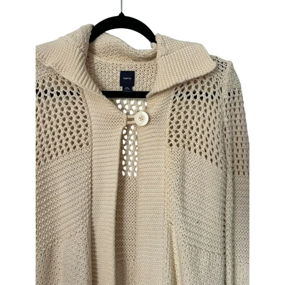 Gap Kids Sweater Size XXL Beige Chunky Open Knit One Button Pocket Long Cardigan